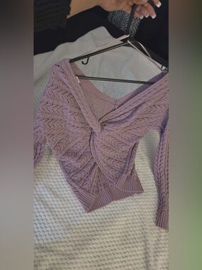 Lavender Twist-Front Knit Sweater - Women